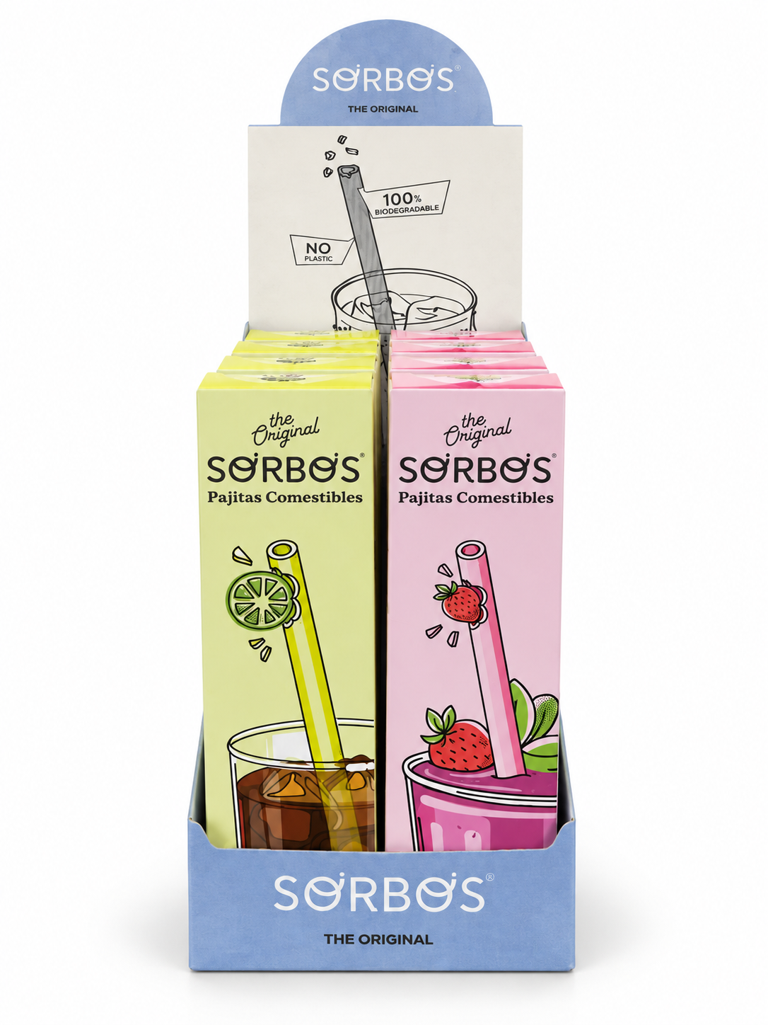 Expositor frontal SORBOS con packs de lima y fresa